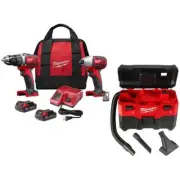 Milwaukee Drill Driver + Impact Driver Kit w/ Wet/Dry Vacuum 18V Li-Ion Cordless