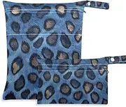 Amooorous Blue Leopard Skin Texture zippered clothes bag 2 Pack travel essentials for flying with handles for gym, daycare