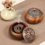 2 Pack Incense Burner Processed, Walnut Incense Cone Holder with Cover and Fireproof Cotton, Vintage Incense Burner Holder for Home Office Decor Eliminate Odors and Purify Air