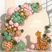 175pcs Jungle Theme Balloon Garland Arch Kit Sage Green Sand Giraffe Print Balloons Wild One Toddler Shower Birthday Party Decorations