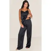 Black Satin Cami And Pant Pj Set, Black
