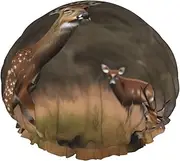 Deer Hunting Print Shower Cap For Women Men Reusable Lightweight Soft Bath Hair Cap With Elastic Band