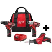 Milwaukee Drill/Impact Driver Combo Kit 12V Li-Ion Cordless w/ Reciprocating Saw