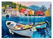 Cinque Terre Manarola lake Como Italy boat harbor ceramic tile mural backsplash