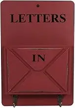 Yosoo Wooden Mail Box Letter Rack Wall Mounted Mail Sorter Storage Box Key Hooks Standing Holder Organizer Hallway Doorway Hanging Basket Vintage Home Decoration (Dark Red)