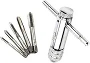 ZONADA Adjustable Size M3 M4 M5 M6 M8 Hand Screw Thread Tapping Tool Chrome Plated Steel T-Handle Reversible Ratchet Wrench Tap Threading Tool