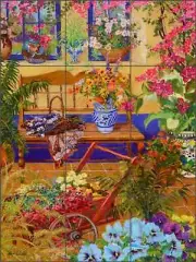 Flower Tile Mural Powell Floral Art Ceramic Backsplash POV-JP004