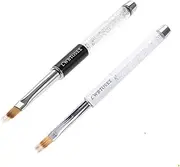 LWBTOSEE 2pc Nail Ombre Brush Nail Art Painting Pen Brush UV Gel Polish Gradient Color Rhinestone Crystal Acrylic Nail Drawing Pen