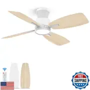 Roomratv Ceiling Fans with Lights,42 inch Flush Mount Ceiling Fan with Night