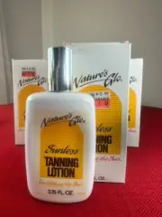 LOT of 3 Vintage Nature's Glo Sunless Tanning Lotion White Bottle 70s 80s Prop