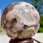 209G Natural Sakura Flower Agate QUARTZ Sphere Crystal Ball Healing