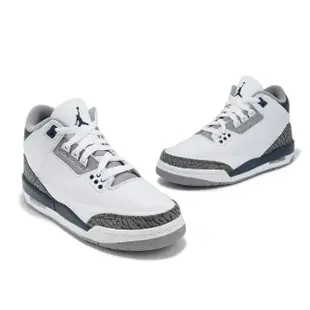 【NIKE 耐吉】休閒鞋 Air Jordan 3 Retro GS 大童 女鞋 白 灰 午夜藍 三代 復刻 AJ3(DM0967-140)