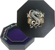 DND Dice Tray with Storage, 9.25" Octagon RPG Rolling Tray, Royal Purple Felt Lined Dice Tray with Lid (Dragon Seal)