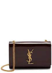 Saint Laurent Kate Patent Leather Wallet-on-chain - Chocolate ONE SIZE