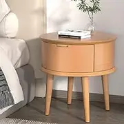 Artiss Wooden Bedside Table with Drawer Nightstand, Bedroom Living Room Home Furniture, Curved Side Bed End Side Storage Cabinet Space Saving Organizer Unit with Gap Handle and 4 Legs Oak