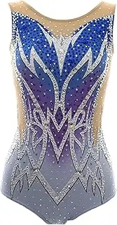 [Zagitova] Rhythmic Gymnastics Leotard for Girls, Women Crew Neck Tumbling Activewear Flash Diamond Competition Costume