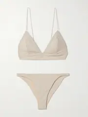 [Sara Cristina] Sara Cristina - Pearl-embellished Metallic Triangle Bikini - Gold - small small Gold