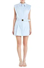 English Factory Belted Sleeveless Poplin Minidress in Powder Blue at Nordstrom, Size Medium