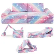 Costway6 Pcs Modular Kids Play Couch with Handles for Building Fort Playroom-Multicolour