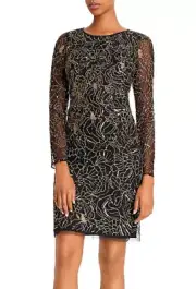Aidan Mattox Lace Sequined Cocktail Dress Black/Gold 2 NWT $440