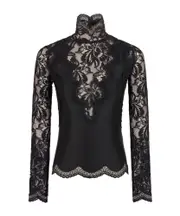 Paco Rabanne Long Sleeve Lace Jersey Top FR44,FR36 black