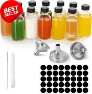 12 Pcs Small Glass Bottles 2Oz with Lids, Funnels & Labels for Juice