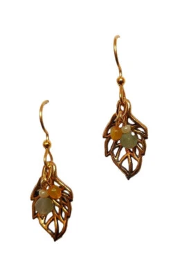 New Silver Forest Jewelry Open Leaf and Beads Dangle Earrings Surgical Steel