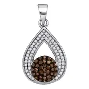 14k White Gold Brown Diamond Teardrop Cluster Pendant 1/3 Cttw