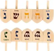Vaguelly 10pcs Wooden Spinning Top Toys for Physics Learning Hanukkah Decorations Mini Dreidels Comfortable Grip