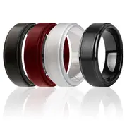 Silicone Wedding Twin Step Ring Set - Bordeaux by ROQ for Men - 4 x 11 mm Ring