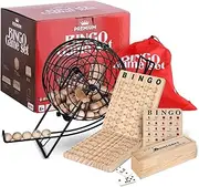 Premium Bingo Game Set - Bundle With Cage, Master Board, Balls, Reusable Cards, Dominoes Set - Ideal for Parties and Family Game Nights