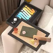 Bamboo Couch Arm Tray with Adjustable Tabletop,Foldable Couch Arm Rest Table for Couch,Non-Slip Couch Arm Table Clip Fits Couch Pillow,Suitable Couch Tray for Snacks,Black