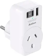 Addtam Europe Travel Adaptor, International Power Plug with 3 USB(2 USB C 1 USB A), AU to EU Travel Essentials Accessories, Type E/F Outlet Adapter Charger for Bali Germany Spain France Greece Iceland
