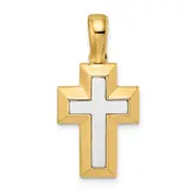 14k Two-tone Gold Open-backed Cross w/Yellow Edges Pendant