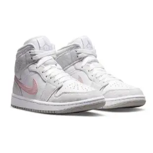 NIKE W AIR JORDAN 1代 MID SE 喬丹 女鞋 休閒鞋 高筒 白灰 粉勾 DN4045-001