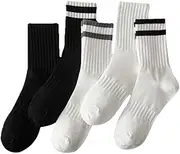 [Dvbfufv] 5 Pairs Solid Color Mid Tube Socks Striped Socks Men Women Breathable Casual Socks