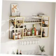Metal Floating Bar Liquor Shelves 2 Tier, Wall Mounted Wine Rack with Glass