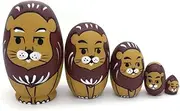 Sanwoodenz 5Pcs/Set Egg Shape Cute Lion Nesting Dolls Wooden Figurine Matryoshka Kids Toy 2 Lion
