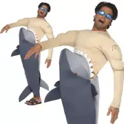 Man Eating Shark Costume + Goggles Jaws Attack Stag Fancy Dress Outfit OS
