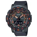 【CASIO】PRO TREK 四重傳感器 戶外探險可替換雙錶帶藍芽錶-黑X綠框X橘(PRT-B50FE-3)