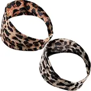 Yatinkim Leopard Headband for Women Cheetah Print Headband Boho Animal Print Head Band 2pcs Twist Knotted Elastic Non Slip Turban Hair Bands Wraps Girls Yoga Workout Sport