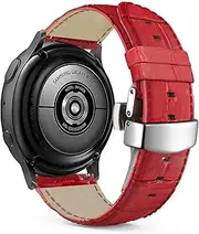 [MaKTech] 22mm Leather Strap Crocodile Section Pattern with Butterfly Clasp Compatible with Samsung Galaxy Watch 3 45mm/46mm,HuaWei Watch 4/3 & Ultimate/GT 3 Pro,Amazfit GTR 3/2 (Red)