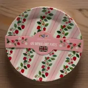 Harvest Green Studio Bamboo Strawberry Print 10" Dinner Plates, Set of 4, New!