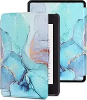 [MOKASE] Case for 7" Kindle Paperwhite (12th Generation, 2024) & Kindle Colorsoft Signature Edition, Ultra Thin PU Leather Hard Protective Cover with Hand Strap for 7" 2024 E-Reader, Green Marble