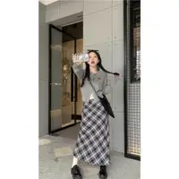 在飛比找ETMall東森購物網優惠-漂亮灰色蝴蝶結小背心格紋套裝裙