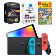 Nintendo Switch Neon Red/Blue OLED Console + Mario Maker 2 Bundle
