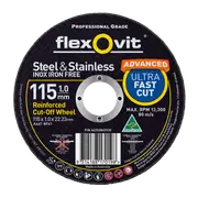 Flexovit 115 x 1.0 x 22.23mm Black Metal Cut Off Wheel