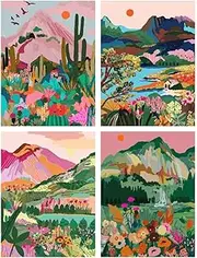 4 Pack Paint by Numbers for Adults & Beginners, Painting by Number On Canvas DIY Abstract Style Paint by Number Countryside Oil Painting Arts for Home Wall Decor Gifts 12x16 Inch