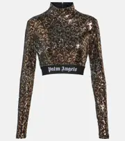 [Palm Angels] Palm Angels Mockneck sequined crop top AU 8 multicoloured