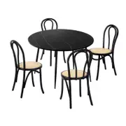 Oikiture 110cm Round Dining Table with 4PCS Dining Chairs Solid Wooden Black